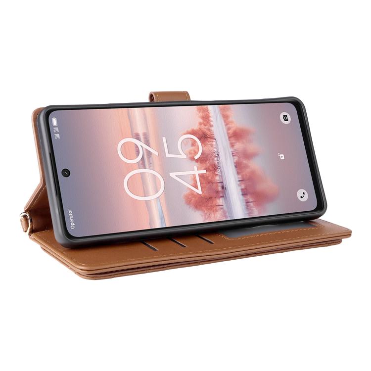 For TCL 60 NxtPaper Multifunctional 6-Card Slots Leather Phone Case with Wrist Strap
