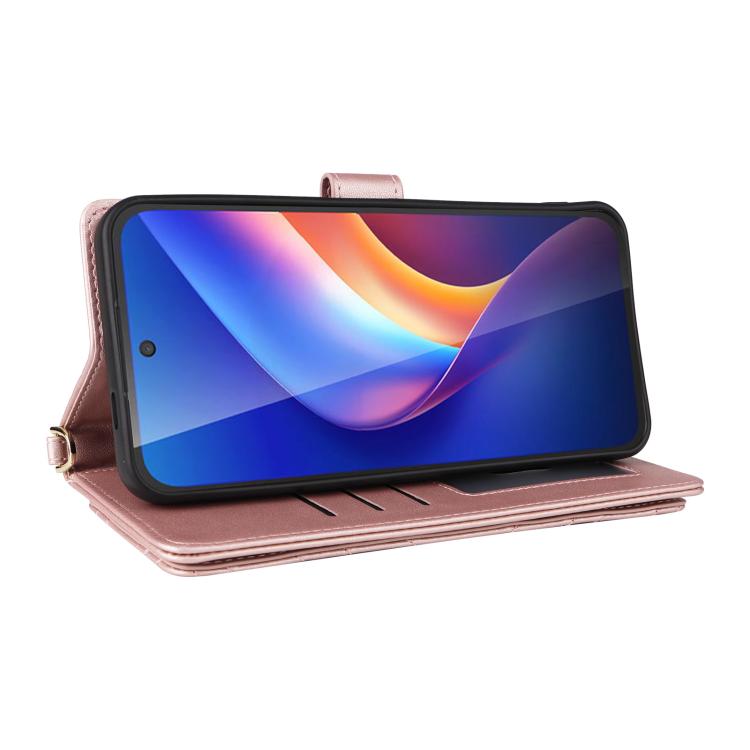 For TCL K70 Power / K70 4G Multifunctional 6-Card Slots Leather Phone Case with Wrist Strap