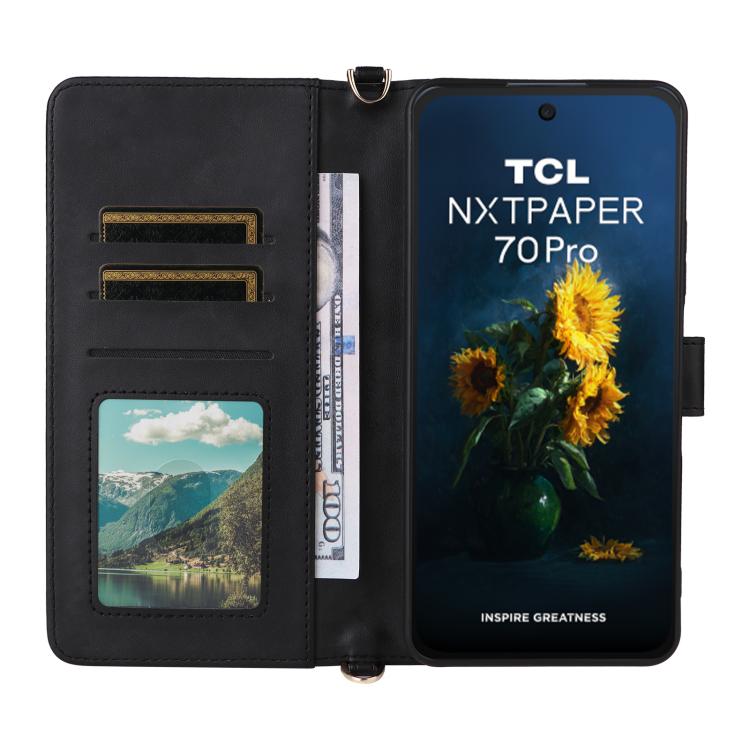 For TCL NxtPaper 70 Pro 5G Multifunctional 6-Card Slots Leather Phone Case with Wrist Strap