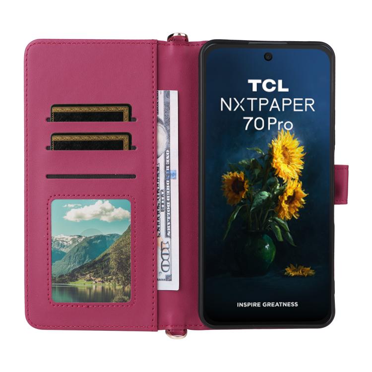 For TCL NxtPaper 70 Pro 5G Multifunctional 6-Card Slots Leather Phone Case with Wrist Strap