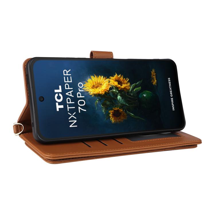 For TCL NxtPaper 70 Pro 5G Multifunctional 6-Card Slots Leather Phone Case with Wrist Strap