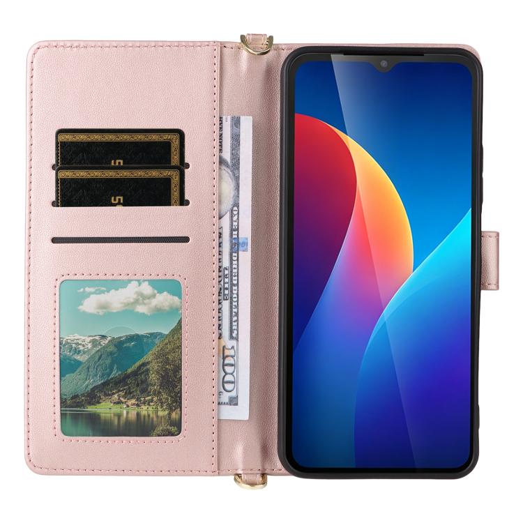 For TCL K70 SE 4G Multifunctional 6-Card Slots Leather Phone Case with Wrist Strap
