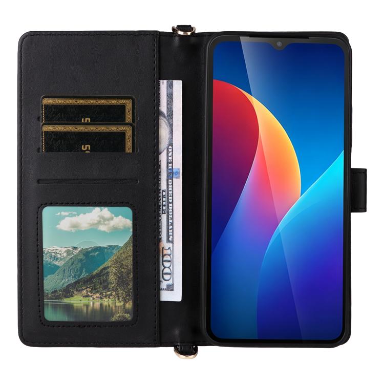 For TCL K70 SE 4G Multifunctional 6-Card Slots Leather Phone Case with Wrist Strap