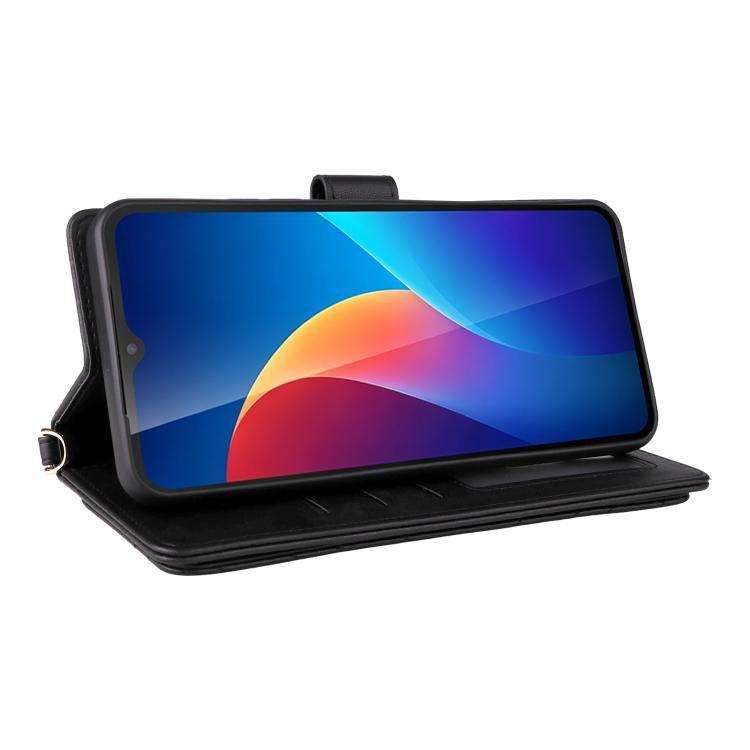 For TCL K70 SE 4G Multifunctional 6-Card Slots Leather Phone Case with Wrist Strap