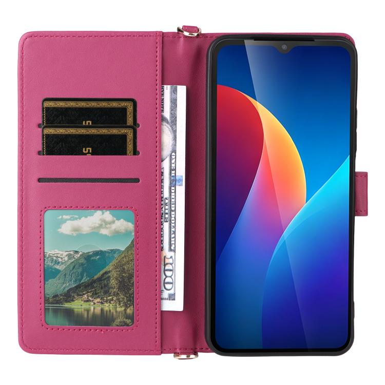 For TCL K70 SE 4G Multifunctional 6-Card Slots Leather Phone Case with Wrist Strap