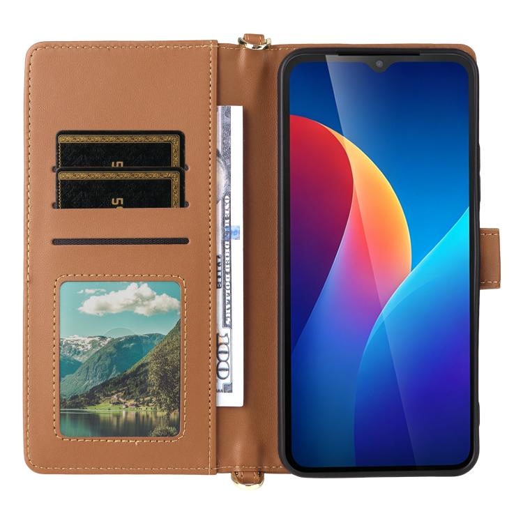 For TCL K70 SE 4G Multifunctional 6-Card Slots Leather Phone Case with Wrist Strap