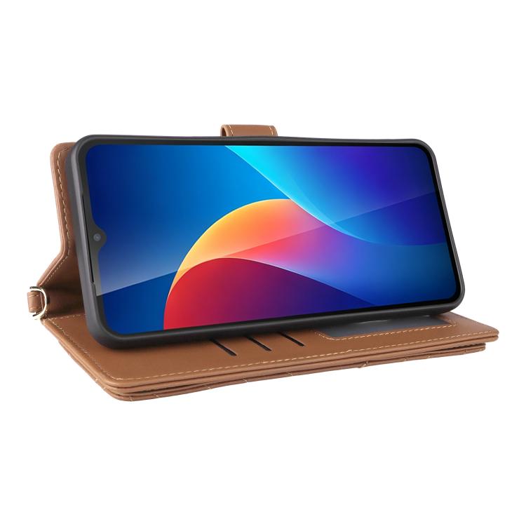 For TCL K70 SE 4G Multifunctional 6-Card Slots Leather Phone Case with Wrist Strap