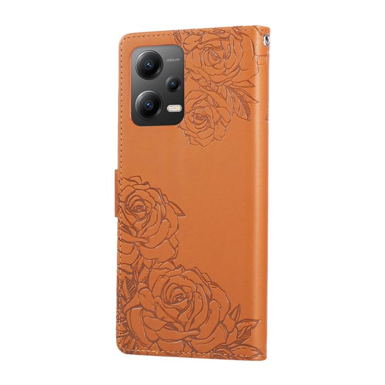 For Xiaomi Poco X5 Rose Flower Embossed 3-Card Slots Leather Phone Case