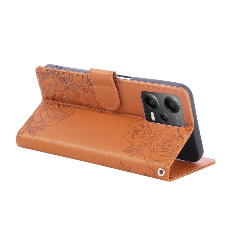 For Xiaomi Poco X5 Rose Flower Embossed 3-Card Slots Leather Phone Case