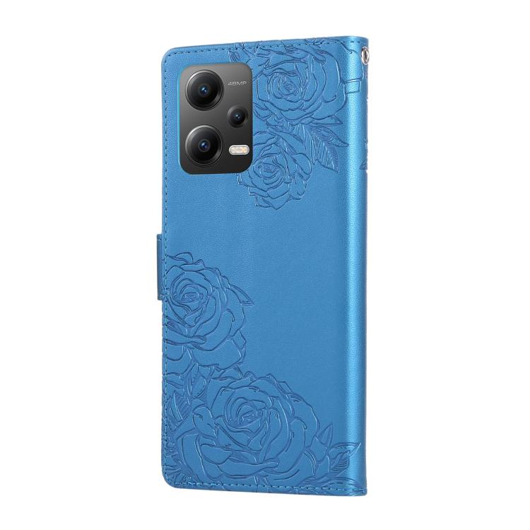 For Xiaomi Poco X5 Rose Flower Embossed 3-Card Slots Leather Phone Case