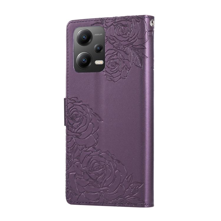For Xiaomi Poco X5 Rose Flower Embossed 3-Card Slots Leather Phone Case