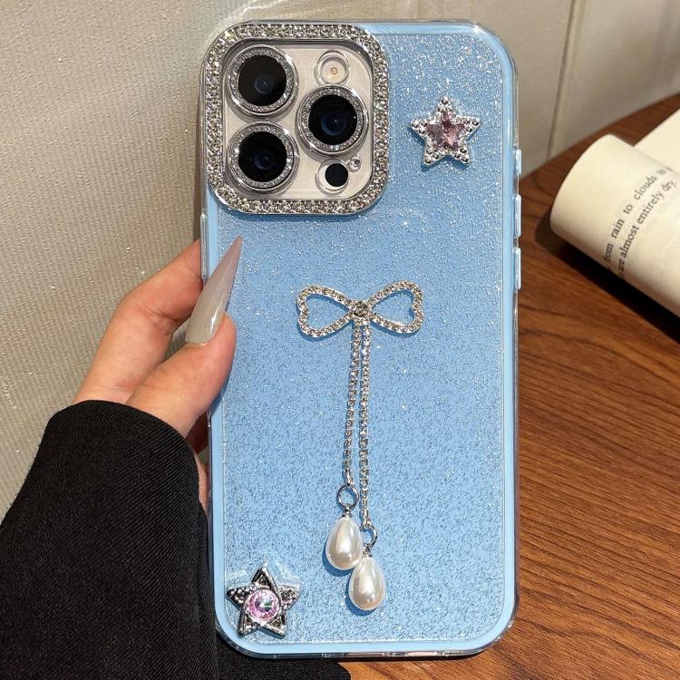 For iPhone 16 Pro Max Solid Color Glitter Powder Rhinestone Tassel Phone Case