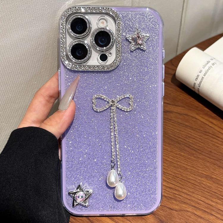 For iPhone 15 Pro Max Solid Color Glitter Powder Rhinestone Tassel Phone Case