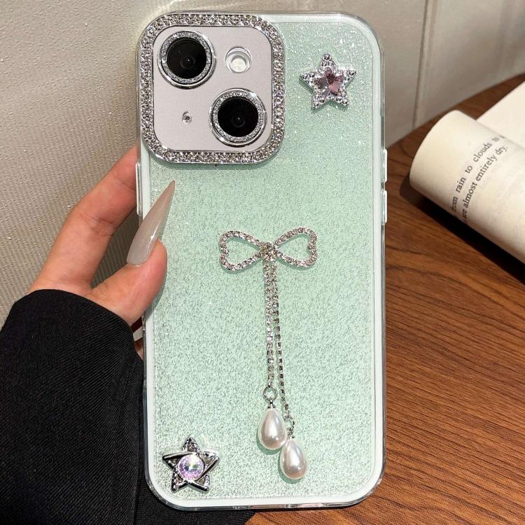 For iPhone 14 / 13 Solid Color Glitter Powder Rhinestone Tassel Phone Case