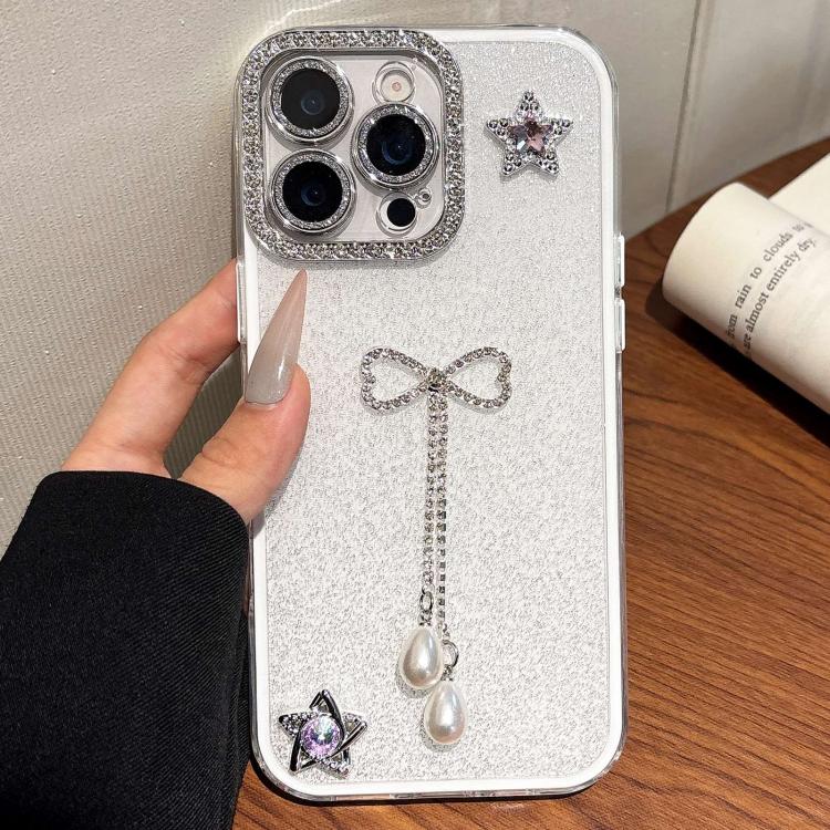 For iPhone 13 Pro Max Solid Color Glitter Powder Rhinestone Tassel Phone Case