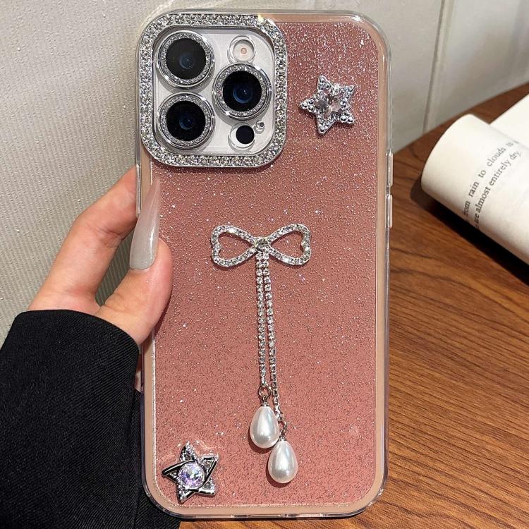 For iPhone 13 Pro Max Solid Color Glitter Powder Rhinestone Tassel Phone Case