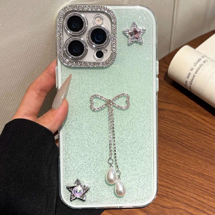 For iPhone 13 Pro Solid Color Glitter Powder Rhinestone Tassel Phone Case
