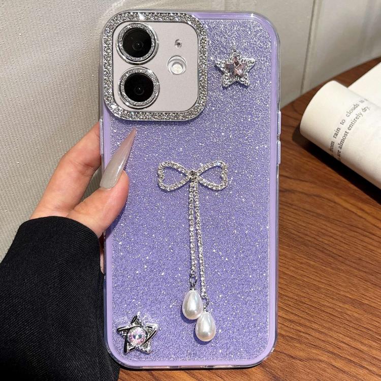 For iPhone 12 / 12 Pro Solid Color Glitter Powder Rhinestone Tassel Phone Case