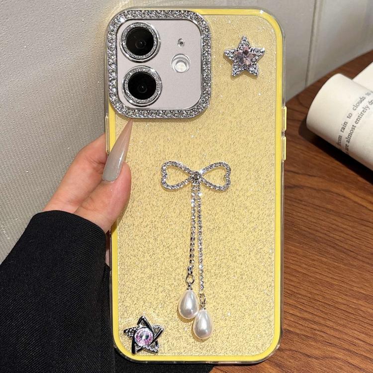 For iPhone 12 / 12 Pro Solid Color Glitter Powder Rhinestone Tassel Phone Case