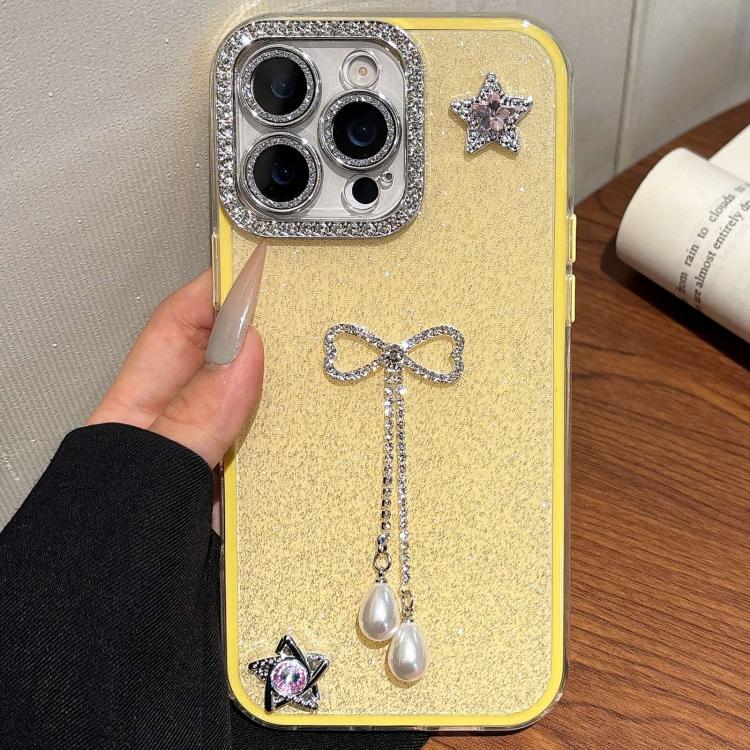 For iPhone 12 Pro Max Solid Color Glitter Powder Rhinestone Tassel Phone Case