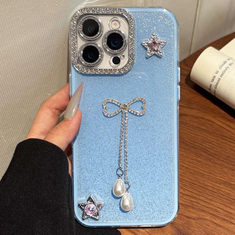 For iPhone 12 Pro Max Solid Color Glitter Powder Rhinestone Tassel Phone Case