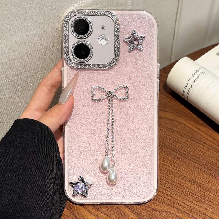 For iPhone 11 Solid Color Glitter Powder Rhinestone Tassel Phone Case
