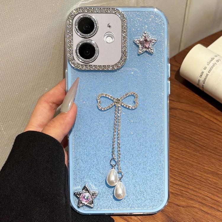 For iPhone 11 Solid Color Glitter Powder Rhinestone Tassel Phone Case