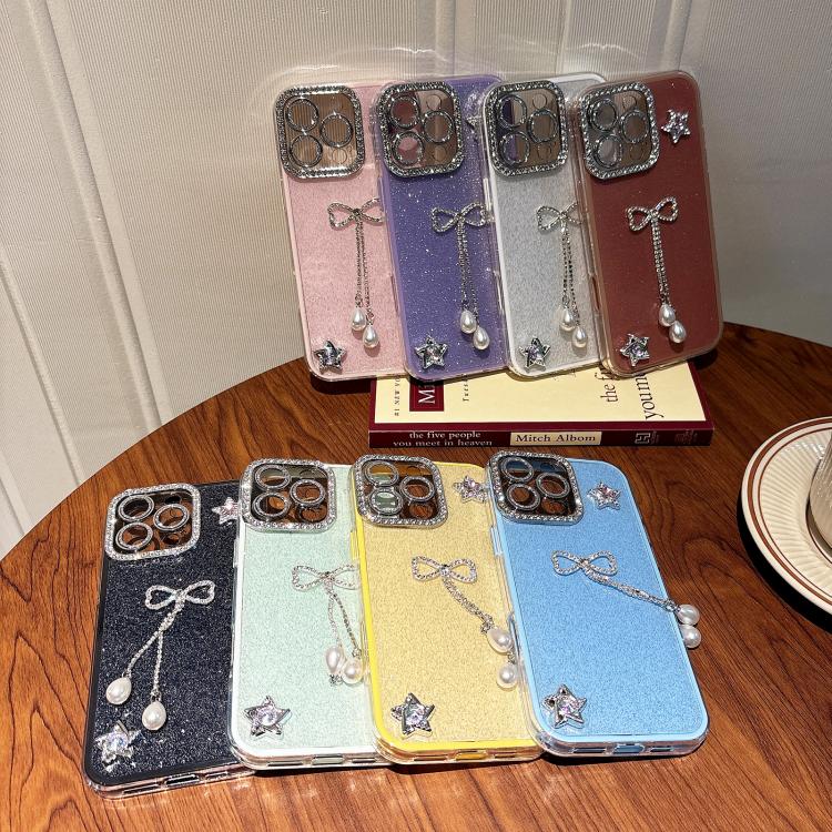 For iPhone 16 Pro Solid Color Glitter Powder Rhinestone Tassel Phone Case