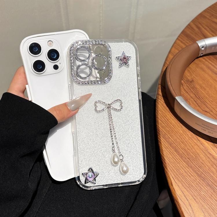 For iPhone 16 Pro Solid Color Glitter Powder Rhinestone Tassel Phone Case