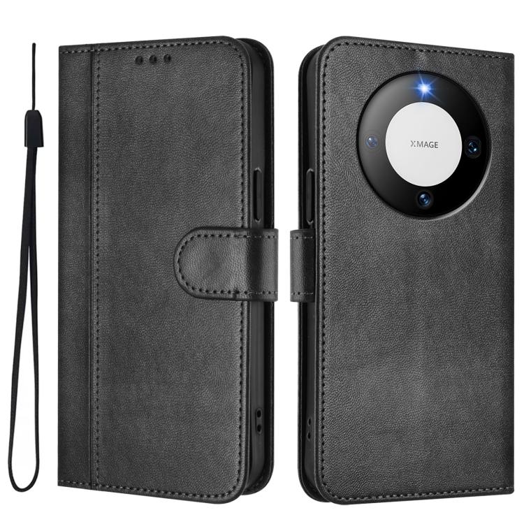 For Huawei Mate 60 Line Splicing Buckle Retro Leather Phone Case