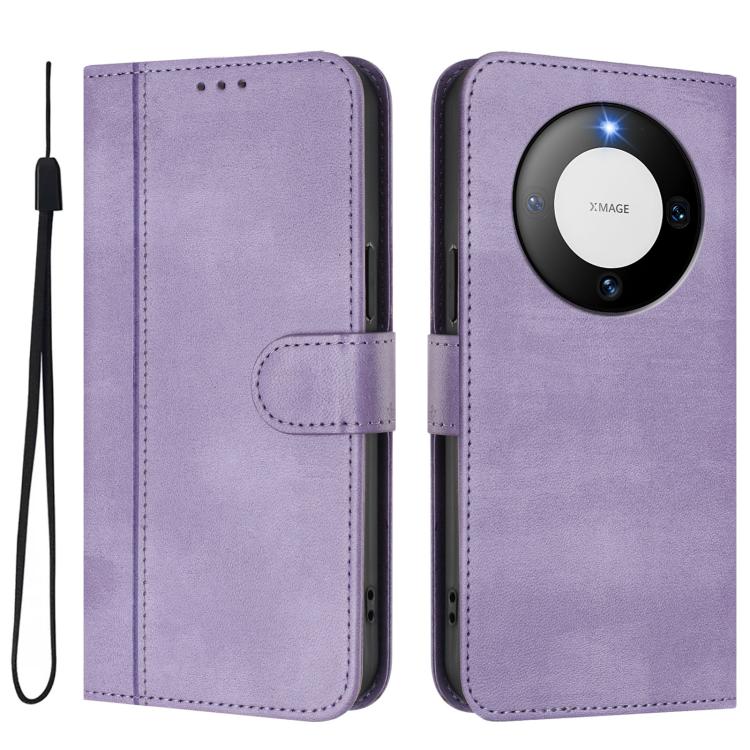 For Huawei Mate 60 Line Splicing Buckle Retro Leather Phone Case