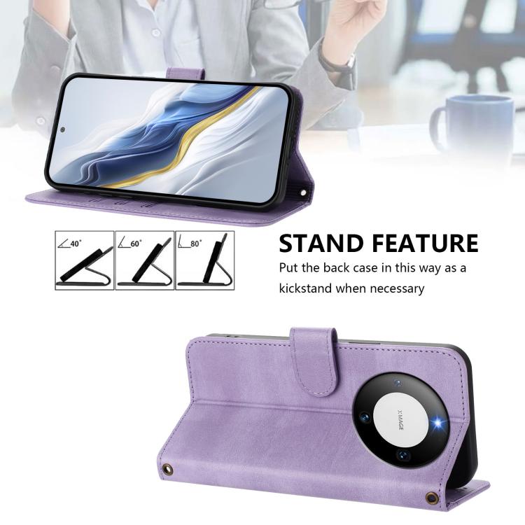 For Huawei Mate 60 Line Splicing Buckle Retro Leather Phone Case