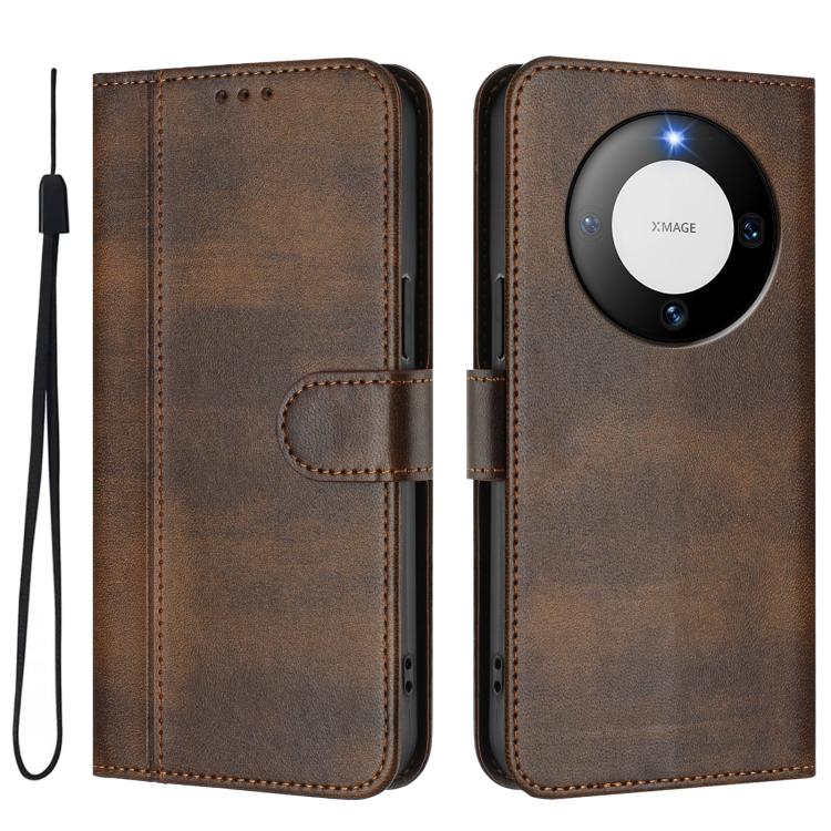 For Huawei Mate 60 Line Splicing Buckle Retro Leather Phone Case