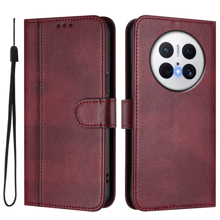 For Huawei Mate 70 Pro Line Splicing Buckle Retro Leather Phone Case