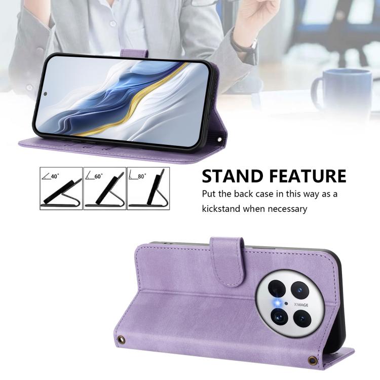 For Huawei Mate 70 Pro Line Splicing Buckle Retro Leather Phone Case