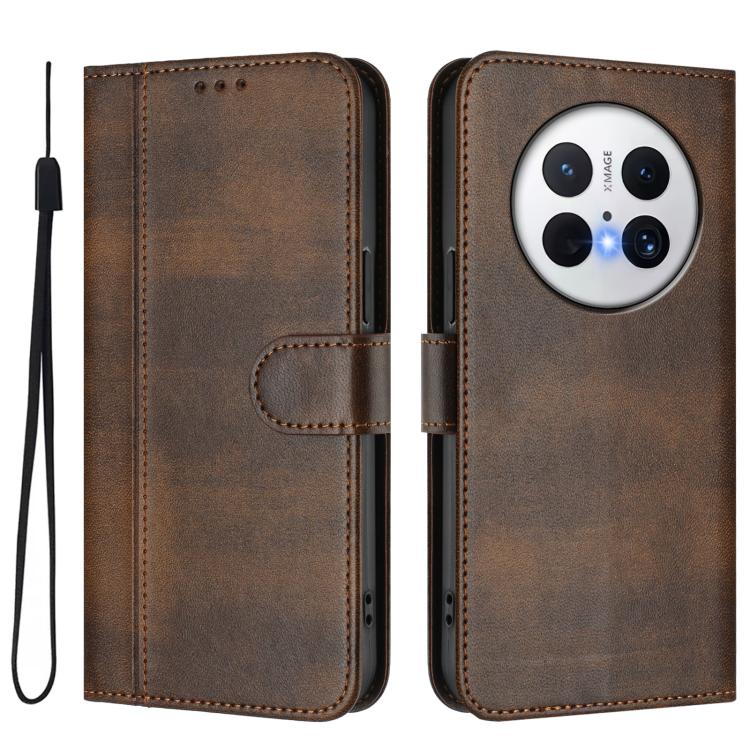 For Huawei Mate 70 Pro Line Splicing Buckle Retro Leather Phone Case