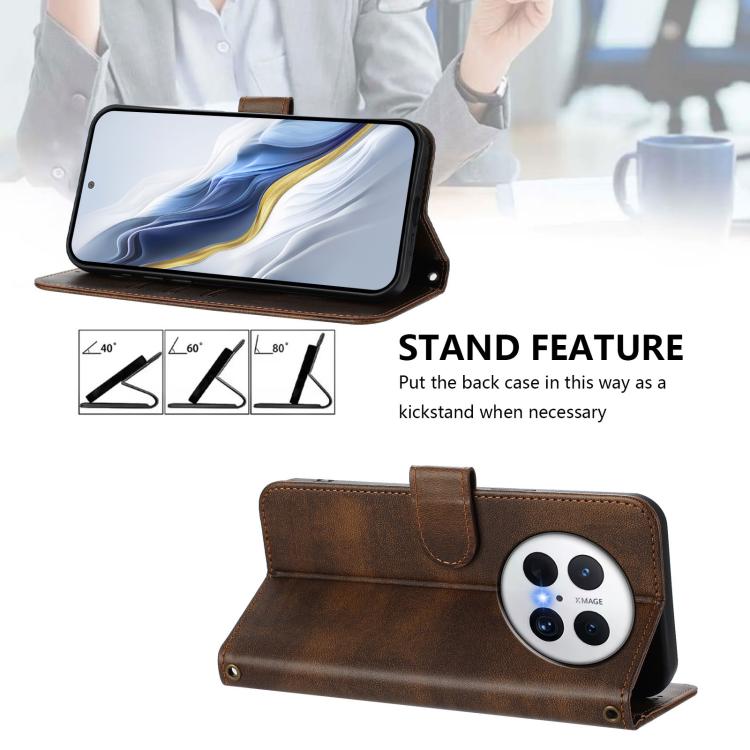 For Huawei Mate 70 Pro Line Splicing Buckle Retro Leather Phone Case