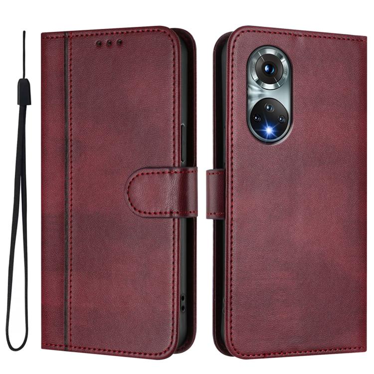 For Huawei Nova 9 Line Splicing Buckle Retro Leather Phone Case
