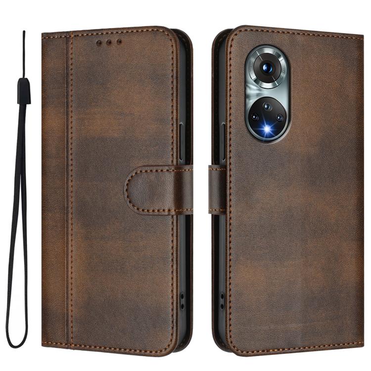 For Huawei Nova 9 Line Splicing Buckle Retro Leather Phone Case