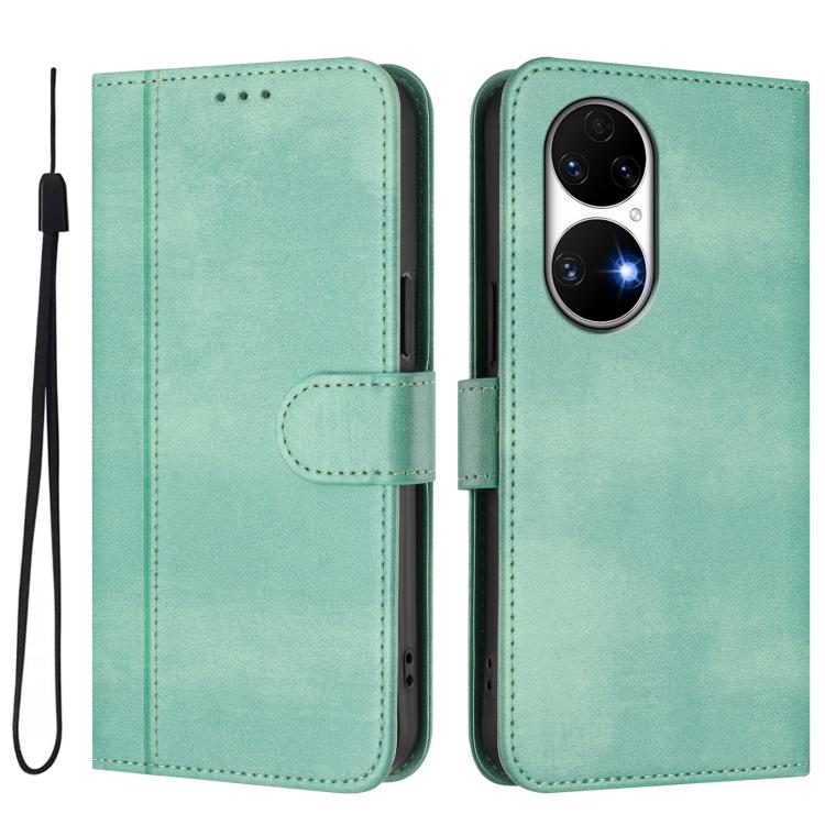 For Huawei P50 Line Splicing Buckle Retro Leather Phone Case