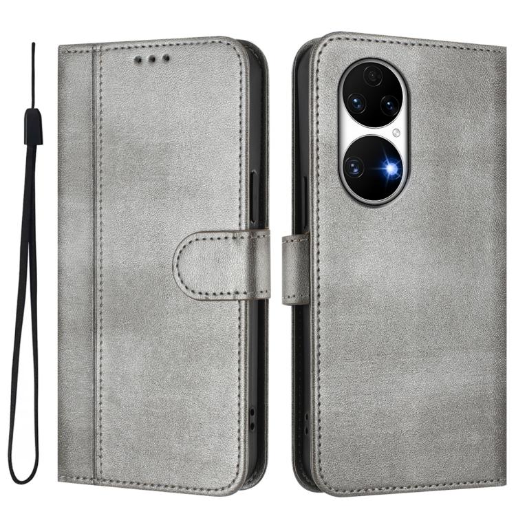 For Huawei P50 Line Splicing Buckle Retro Leather Phone Case