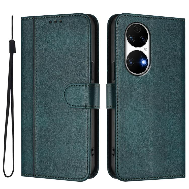 For Huawei P50 Line Splicing Buckle Retro Leather Phone Case