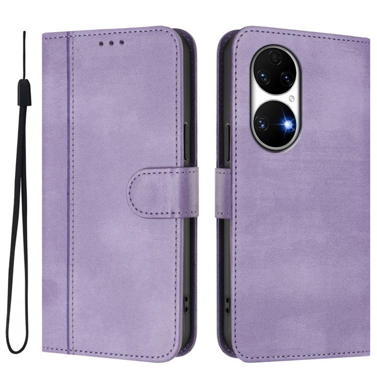 For Huawei P50 Line Splicing Buckle Retro Leather Phone Case