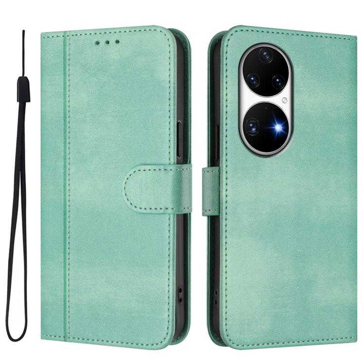 For Huawei P50 Pro Line Splicing Buckle Retro Leather Phone Case