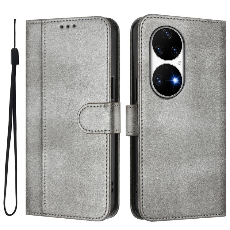 For Huawei P50 Pro Line Splicing Buckle Retro Leather Phone Case
