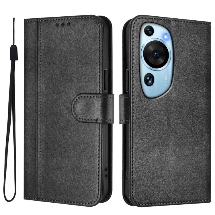 For Huawei P60 Art Line Splicing Buckle Retro Leather Phone Case