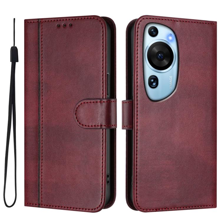 For Huawei P60 Art Line Splicing Buckle Retro Leather Phone Case