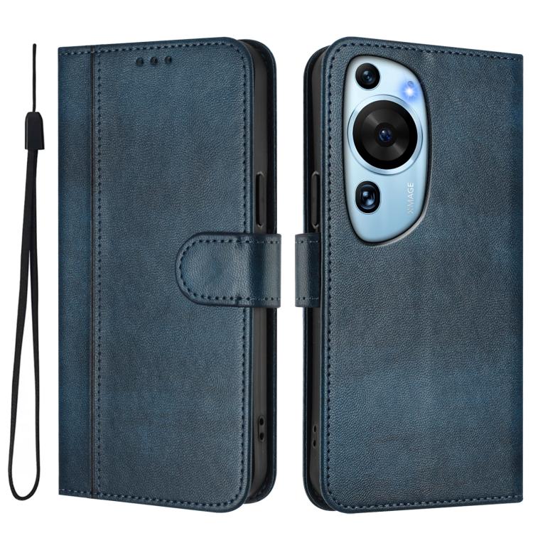 For Huawei P60 Art Line Splicing Buckle Retro Leather Phone Case