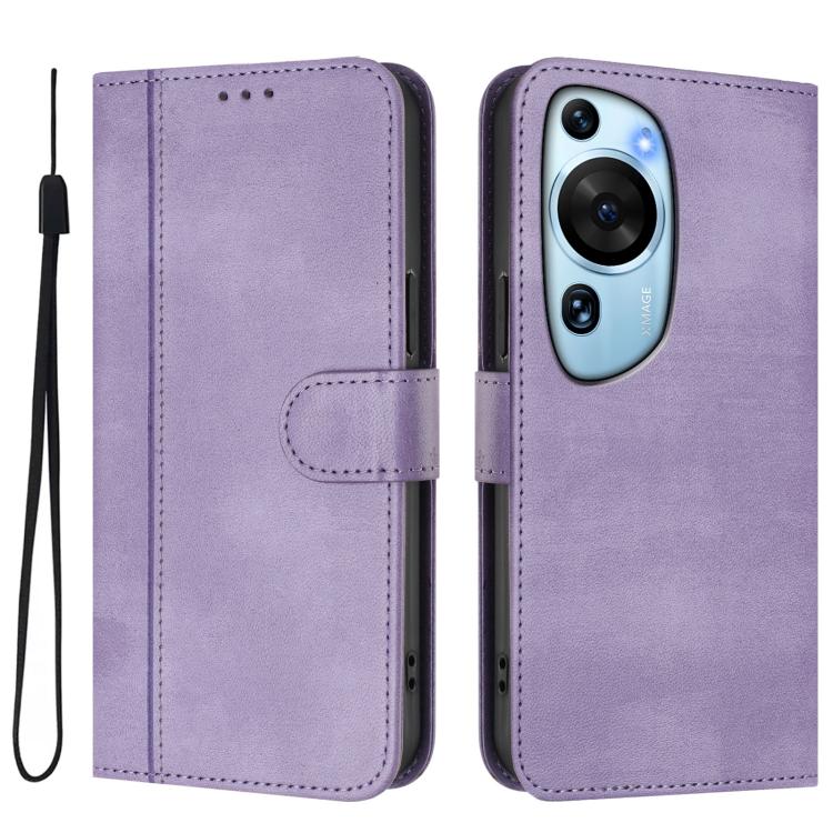 For Huawei P60 Art Line Splicing Buckle Retro Leather Phone Case