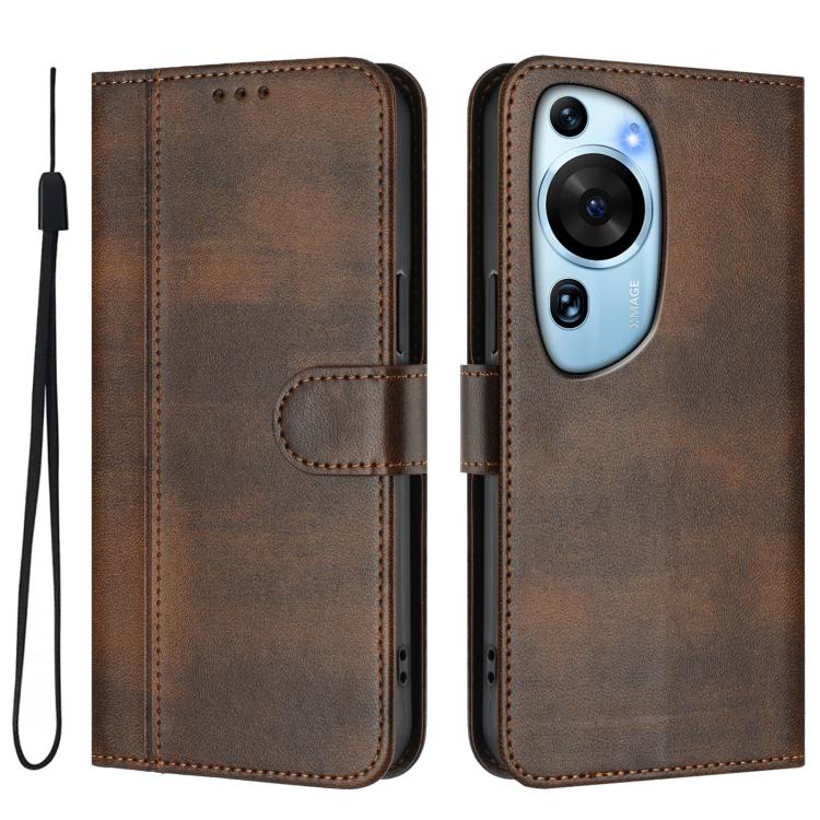 For Huawei P60 Art Line Splicing Buckle Retro Leather Phone Case